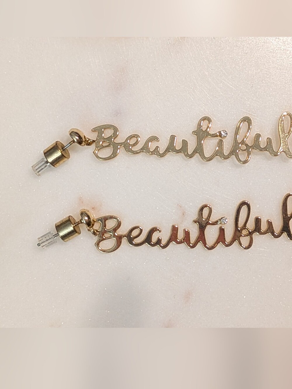 BCBGeneration Beautiful Cursive Script Gold Dangle Earrings - Picture 2 of 5